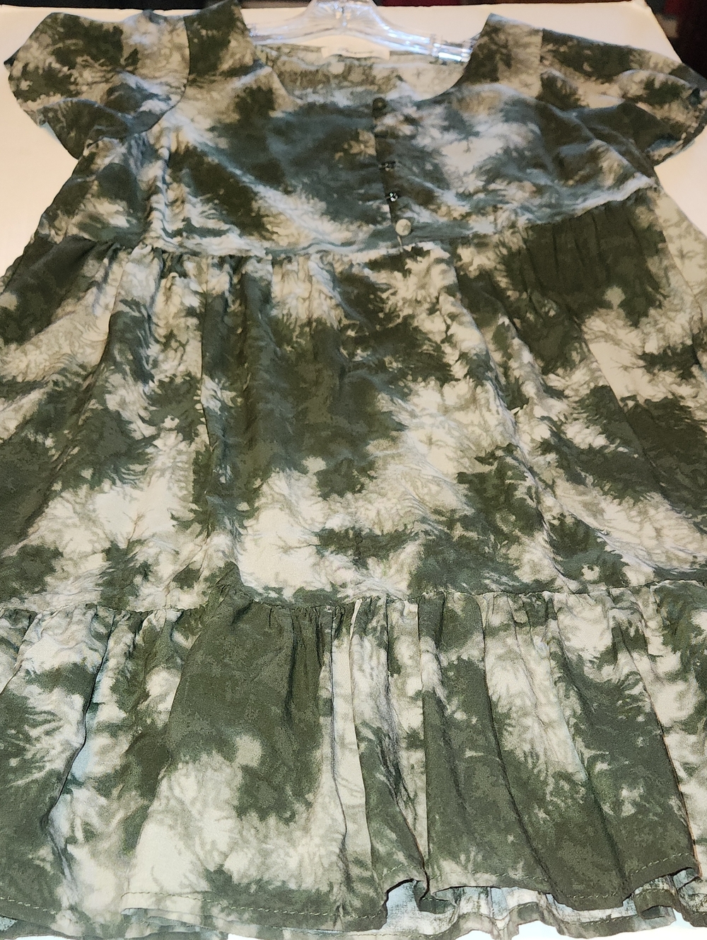 Passport Olive Green and Cream Tie-Dye Short Sleeve Dress